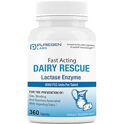 Puregen Labs Dairy Relief Fast Acting Lactase Enzyme 9000 FCC, Lactose Intolerance Pills 360 Tablets