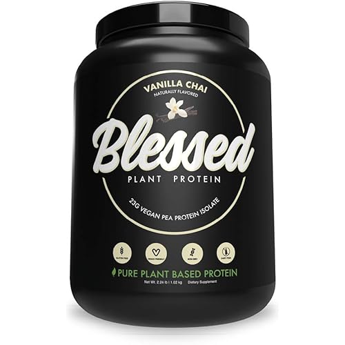 Blessed Plant Based Vegan Protein Powder - 23g of Pea Protein Isolate, Low Carbs, Non Dairy, Gluten Free, Soy Free, No Sugar Added - Meal Replacement for Women & Men, 30 Servings Vanilla Chai