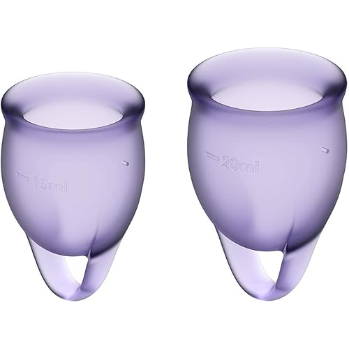 Satisfyer Feel Confident Menstrual Cup - Reusable Period Cup with Removal Ring - Soft, Flexible Body-Safe Silicone, Easy Insertion & Removal - Includes 2 Cup Sizes for All Flows Purple