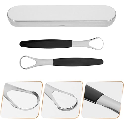 Tongue Scraper Spoon Cleaner Stainless Steel Tongue Coating Cleaner Portable Tongue Cleaning Tools Hygiene Dental Oral Care Supplies for Kids Adult 1 Set