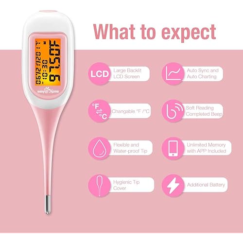 Easy@Home Smart Basal Thermometer, Large Screen and Backlit, FSA Eligible, Period Tracker with PremomiOS & Android - Auto BBT Sync, Charting, Coverline & Accurate Fertility Prediction #EBT-300