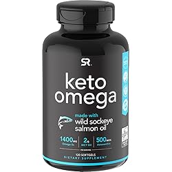 Keto Omega Fish Oil with Wild Sockeye Salmon, Antarctic Krill Oil, Astaxanthin & Coconut MCT Oil ~ 1200mg of EPA & DHA per Serving ~ Keto Certified & Non-GMO Verified 120 softgels