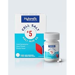 Cold Medicine and Sore Throat Relief, Natural Treatment of Colds, Sore Throats, Runny Nose, and Burns, Hyland's Naturals #5 Cell Salt Kali Muriaticum 6X Tablets, 100 Count