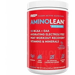 RSP AminoLean Recovery - Post Workout BCAAs Amino Acids Supplement Electrolytes, BCAAs and EAAs for Hydration Boost, Immunity Support - Muscle Recovery Drink, Vegan Aminos, Tropical Punch