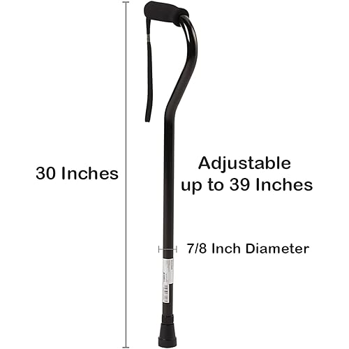 McKesson Aluminum Offset-Handle Cane, Black, 30" to 39" Height, 1 Count
