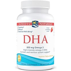 Nordic Naturals DHA, Strawberry - 90 Soft Gels - 830 mg Omega-3 - High-Intensity DHA Formula for Brain & Nervous System Support - Non-GMO - 45 Servings