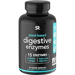 Digestive Enzymes with Probiotics and Ginger - Plant Based Supplement for Dairy, Protein, Sugar & Carbs Digestion - Non-GMO Verified & Vegan Certified 90 Veggie Capsules