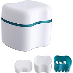 Denture Bath Case with Basket Denture Bath Cleaning Box Container Soaking Cup Cleaner Retainer Case Holder for Dentures for False Teeth B
