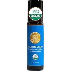 Organic Breathe Calm Essential Oil Breathe Easy Blend Roll On, 100% Pure USDA Certified - Cold, Cough, Congestion & Allergy Relief - 10 ml