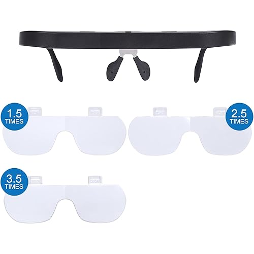YOCTOSUN Mighty Sight Magnifying Glasses, Spectacle Magnifier with 3 Interchangeable Lenses 1.5X 2.5X 3.5X and Storage Case, Magnifying Eyewear for Reading, Painting, Handicraft and Watch Repair