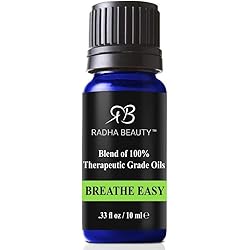 Radha Beauty Breathe Easy Blend, Eucalyptus, Peppermint, Tea Tree, Fir Needle, Lemon, Cardamom, and Laurel Leaf