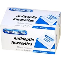 PhysiciansCare First Aid Antiseptic Towelettes, Box of 25 Individually Wrapped
