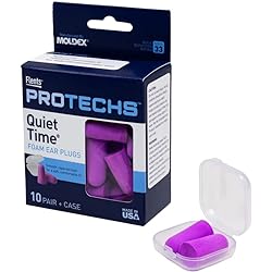 Flents Foam Ear Plugs, 10 Pair with Case for Sleeping, Snoring, Loud Noise, Traveling, Concerts, Construction, Studying, NRR 33, Purple, Made in the USA