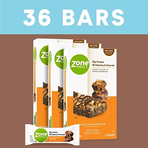ZonePerfect Protein Bars, 18 vitamins & minerals, 10g protein, Nutritious Snack Bar, Salted Caramel Brownie, 36 Count