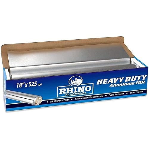 Rhino Aluminum Heavy Duty Aluminum Foil | Rhino 18 x 525 sf Roll, 25 Microns Thick | Commercial Grade & Extra Thick, Strong Enough for Food Service Industry Pack of 1