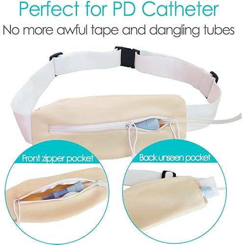Peritoneal Dialysis Belt PD Catheter Transfer Set Holder Large Pocket G-Tube Abdominal Peg Feeding Tube Belts Supplies for Adults Women Men
