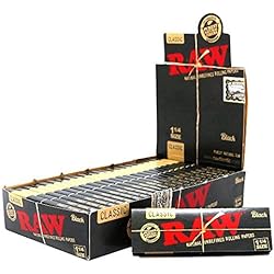 RAW Classic 1 14 Size Natural Unrefined Ultra Thin 79mm Rolling Papers, Black, 24 Count
