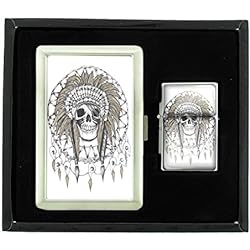 Cigarette Case and Oil Lighter Gift Set Skull-076