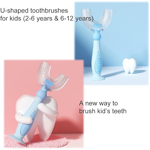 Manual U-Shaped Toothbrushes for Kids 2-12 Years, Upgraded Silicone Toothbrush-Head More Comfortable Toothbrush for Children. 6-12 Years, Blue