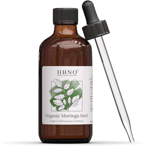 HBNO Pure Organic Moringa Oil for Hair 4 oz 120 ml 100% Pure & USDA Certified - Premium Therapeutic Grade for Aromatherapy - Contains Moringa Oil Organic Nutrients - Essential for Glowing Skin