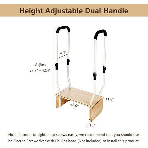 Step Stool with Handle for Seniors Bed Step Stools for Adults High Beds Wooden Step Medical Foot Stool Car Handle Assist for Elderly Handicap Bedside Steps with Handrails Heavy Duty Step Stool