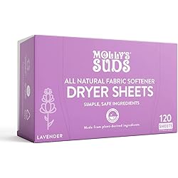 Molly's Suds All Natural Fabric Softener Dryer Sheets, Lavender 120 Sheets