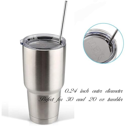 Set of 10 Stainless Steel Straws, HuaQi Straight Reusable Drinking Straws 10.5'' Long 0.24‘’ Dia for 30 oz Tumbler and 20 oz Tumbler, 2 Cleaning Brush Included 10 Straight Straws 2 Brushes
