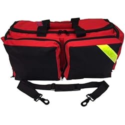 LINE2design EMS Oxygen Bag - Deluxe Medical Oxygen Bag Portable O2 Bag Supply Ambulance Gear Bags - Fully Padded Bag with Yellow Reflective Trim & Shoulder Strap EMS Supplies - Red