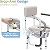 OasisSpace Padded Bedside Commode Chair, Drop Arm Commode Seat for Toilet with Backrest, Commode Chair with Removable Bucket for Senior and Disabled