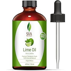 SVA Organics Lime Oil 4 Oz- 100% Pure Natural Premium Therapeutic Grade for Skin Care, Hair Care, Massage, Aromatherapy, Scalp Massage