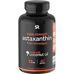 Triple Strength Astaxanthin 12mg with Organic Coconut Oil | Non-GMO, Soy & Gluten Free - 60 Mini Softgels 2 Month Supply