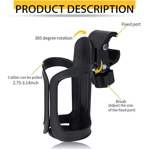 Universal Adjustable Cup Holder for Strollers, Walkers, Wheelchairs, Rollator & Knee Scooters Drinking Cup Holder, Bottle Holder, by Tulimed