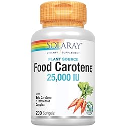 Solaray Food Carotene, Vitamin A as Beta Carotene 25000IU | Carotenoids for Healthy Skin & Eyes, Antioxidant Activity & Immune System Support 200 CT