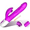 Thrusting Rabbit Vibrator, 9" Triple Action G Spot Vibrator with Independent Clitoral Stimulator, 10 Patterns, Waterproof & Rechargeable Sex Toys for Women. Purple White