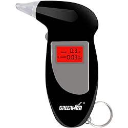 GREENWON Breathalyzer Keychain Digital Alcohol Tester Detector Breath Analyzer Audible Alert Portable with LCD Display and Replacement Mouthpiece Personal Use GBlack