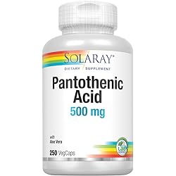 Solaray Pantothenic Acid 500mg | Vitamin B-5 for Coenzyme-A Production & Energy Metabolism | for Hair, Skin, Nails & Digestive Support | 250 VegCaps