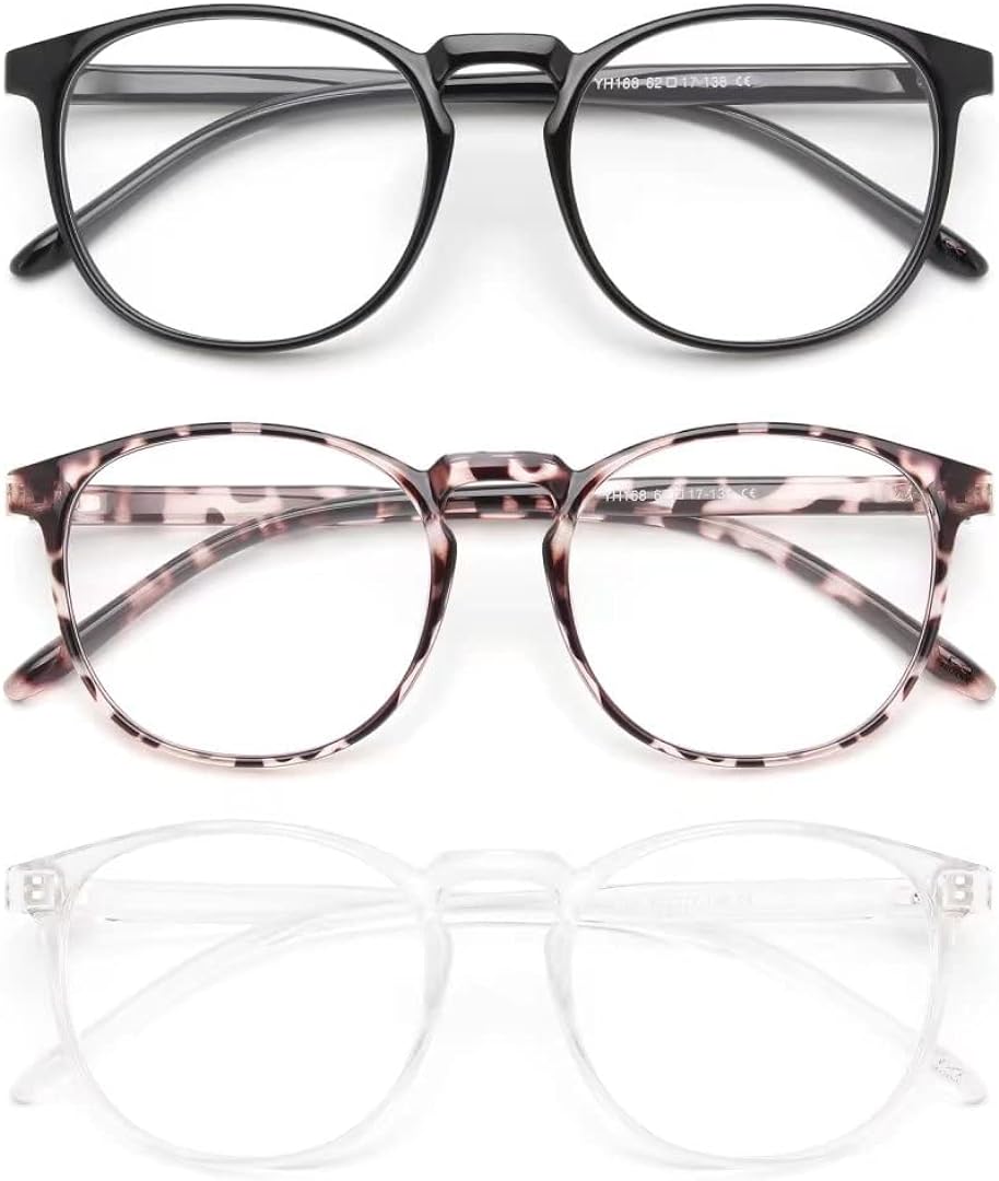 IBOANN 3 Pack Blue Light Blocking Glasses WomenMen, Round Fashion Retro Frame, Vintage Fake Eyeglasses with Clear Lens