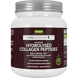 Pure & Essential 100% Grass Fed Bovine Collagen Protein Powder, Advanced Hydrolyzed Collagen Peptides, Collagen Types 1, 2 & 3, Non-GMO, Free Range, Gluten & Dairy Free, Easy Mix, 40 Servings
