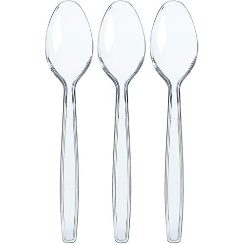 Prestee 300 Clear Plastic Spoons Bulk | Heavy-Duty Plastic Silverware Spoons | Plastic Cutlery | Elegant Disposable Spoons Pack | Bulk Disposable Flatware | Plastic Utensil Set | Disposable Silverware