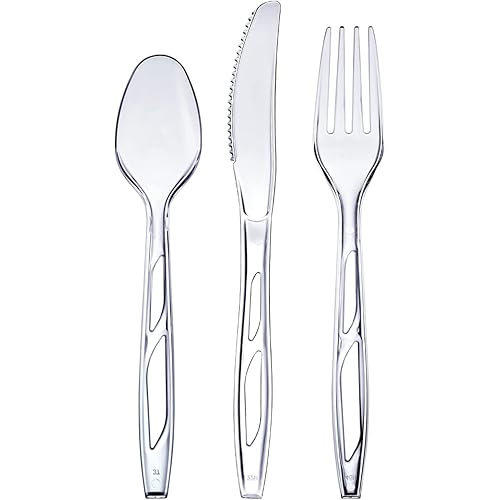 192 Combo Pack] Premium Heavyweight Disposable Clear Plastic Silverware - Cutlery