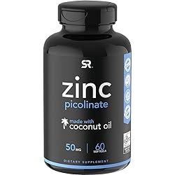 Zinc Picolinate 50mg with Organic Coconut Oil | Highly Absorbable Zinc Supplement for Healthy Immune Function | Non-GMO Verified, Gluten & Soy Free 60 Liquid Soft gels