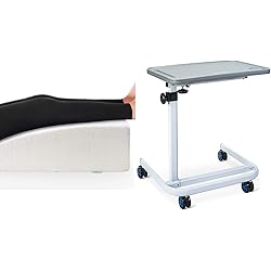 OasisSpace Overbed Table and 8" Leg Rest Pillow, Hospital Bed Table with Holder, Leg Elevation Pillow Bed Wedge Post Surgery Elevated Cushion