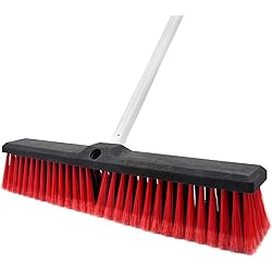 Push Broom Stiff Indoor Outdoor Rough Surface Floor Scrub Brush 17.7 inches Wide 61.8 inches Long Handle Stainless Steel, for Cleaning Bathroom Kitchen Patio Garage Deck Concrete Wood Stone Tile Floor