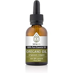 Teliaoils 100% Organic Oil of Oregano - Super Strength Over 86% Carvacrol - Food Grade Wild Oregano Oil from The Mountains of Greece - Undiluted, Certified, Pure Oregano Essential Oil - 1 oz