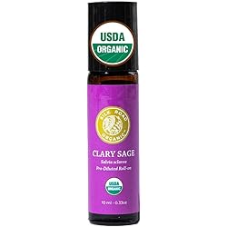 Organic Clary Sage Essential Oil Roll on, 100% Pure USDA Certified Aromatherapy for Stress, PMS and Balancing Hormones - 10 ml