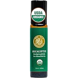 Organic Eucalyptus Essential Oil Roll On, 100% Pure USDA Certified - Respiratory Health, Sinus Congestion, Muscle Pain - 10 ml