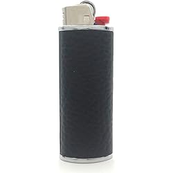 Lucklybestseller Metal Black Leather Lighter Case Cover Holder for BIC Full Size Lighter Type J6