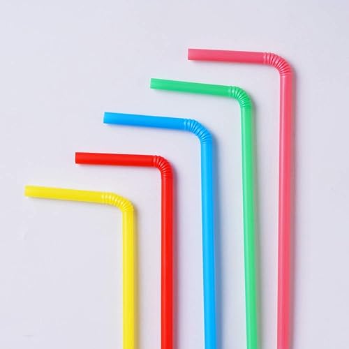 500 Pcs Colorful Disposable Plastic Flexible Straws.0.23'' diameter and 7.7" long