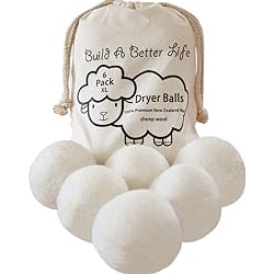 Updated VersionMade of The Latest Shearing-Wool Dryer Balls-Pack of 6 XL,Premium Reusable New Zealand Natural Fabric Softener,Saves Drying Time, Handmade Dryer Balls