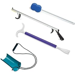 4-Piece Norco Hip Kit for Total Hip Replacement, Knee Recovery. Post Surgery Dressing Assist Tools - 26" Grabber Reacher Tool, Dressing Pal Stick, Molded Sock Aid, Long Handle Shoe Horn, Bath Sponge